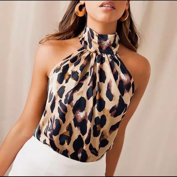 unbranded Tops - Women Chiffon Off Shoulder Leopard Blouse